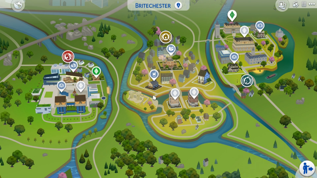 Mapa da universidade de Britechester em The Sims 4