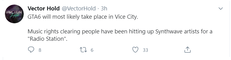 O tweet de Rice já foi excluído, mas os fãs de Grand Theft Auto foram rápidos e conseguiram tirar uma captura do mesmo.
