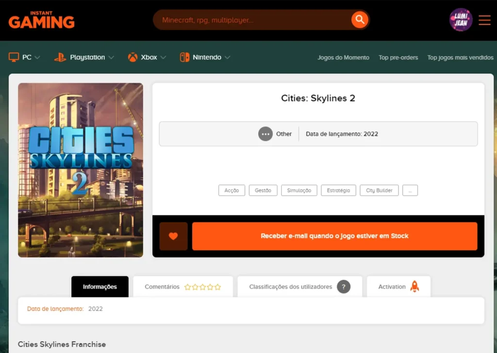 Cities Skylines 2 aparece para venda na Instant Gaming com lançamento para 2022.
