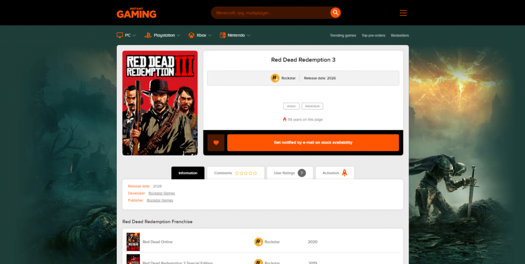 Instant Gaming lista Red Dead Redemption 3.