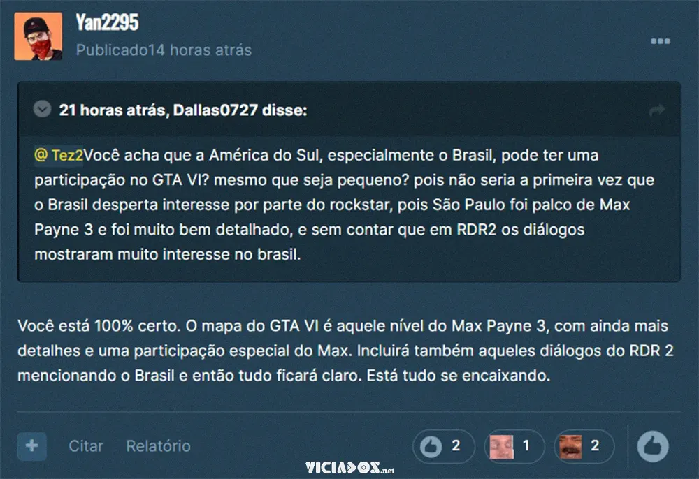 Resposta de Yan2295 sobre GTA 6 no Brasil (Traduzido via Google)