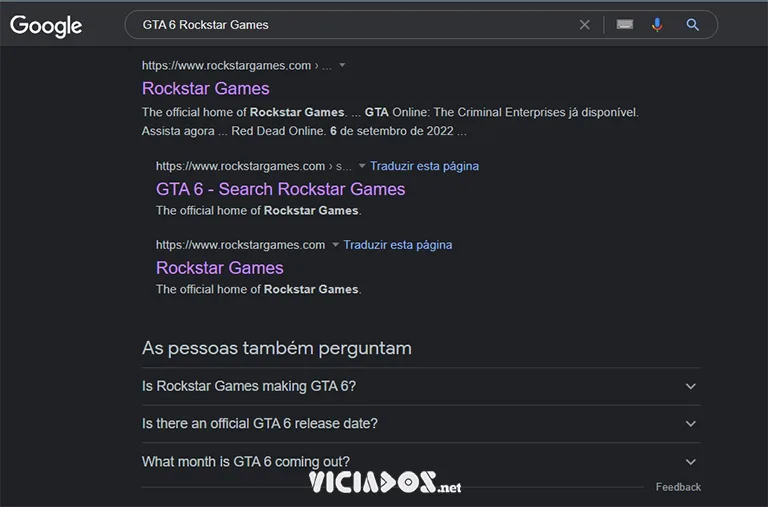 GTA 6 aparece no Google e redireciona para o site oficial da Rockstar Games 2022 Viciados