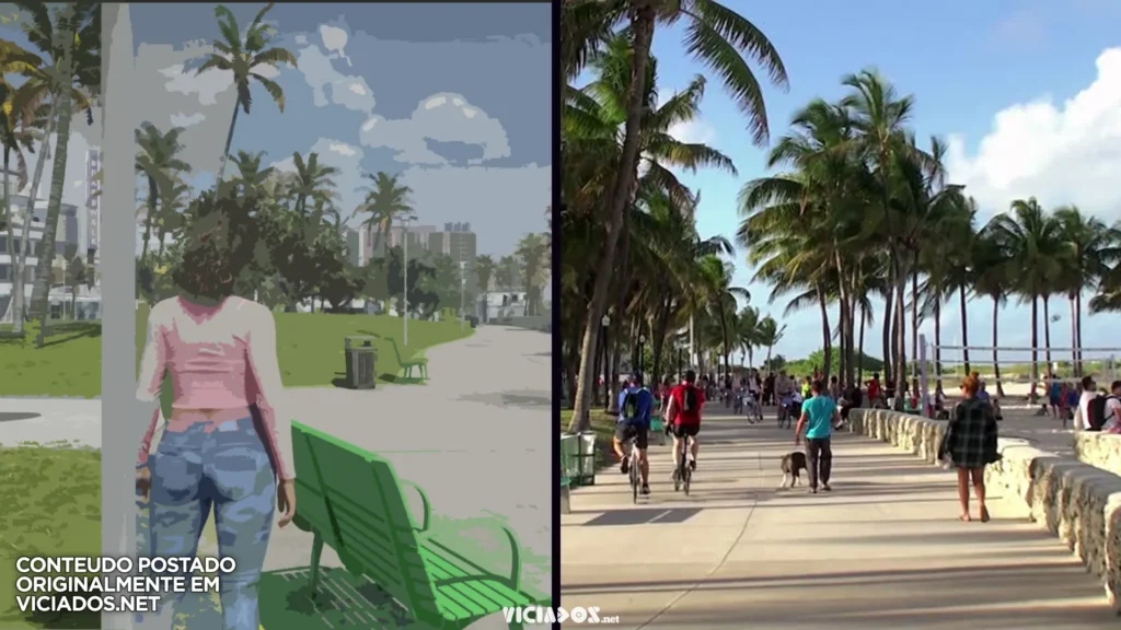Lucia na praia de Miami Beach no universo de Grand Theft Auto 6.