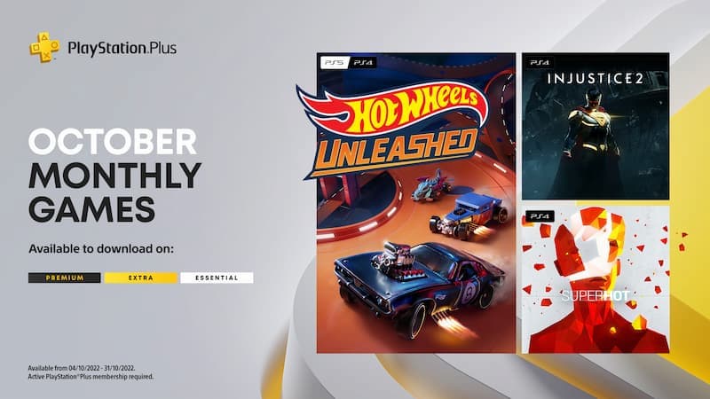 Hot Wheels Unleashed, Injustice 2 e SUPERHOT são os jogos gratuitos da PS Plus de Outubro.