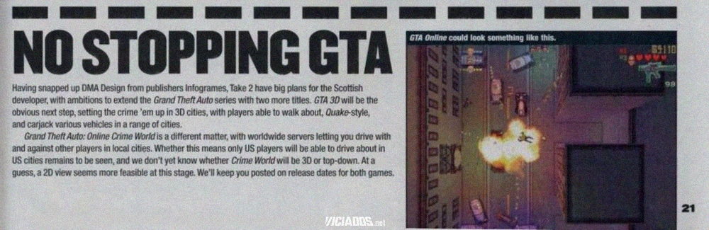 Descrição do GTA Crime World na revista PC Zone.