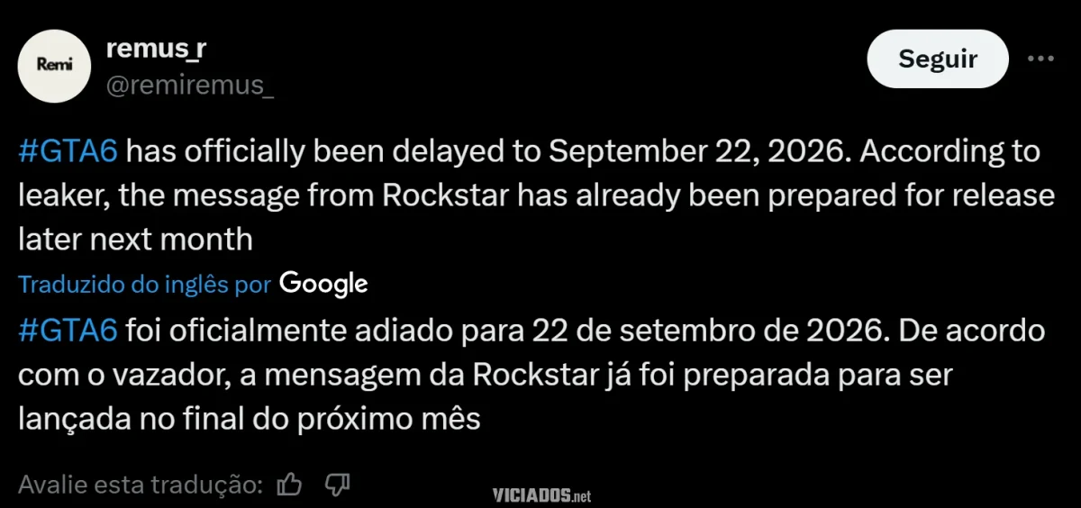 GTA 6 é adiado para o fim de 2026? Vazamento revela suposto comunicado oficial; entenda a situação!