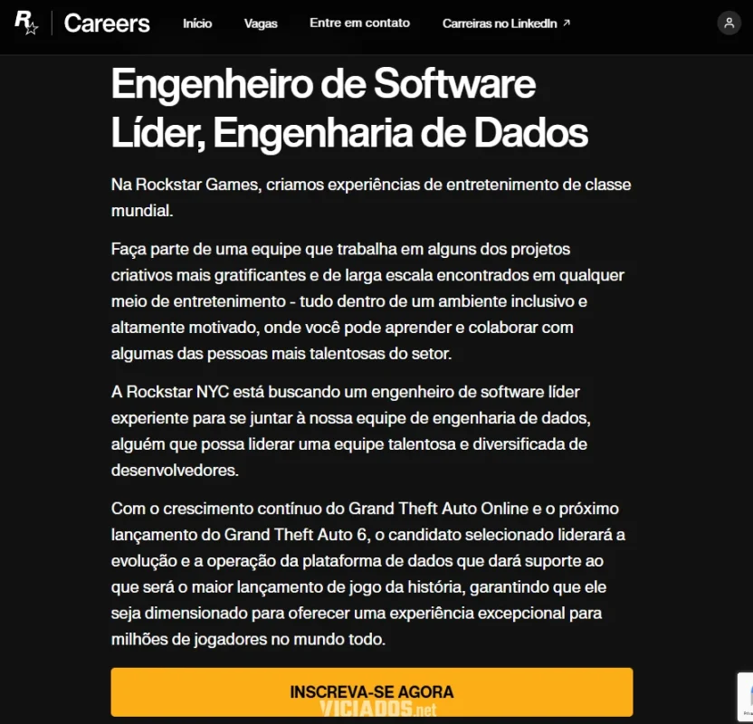 Vaga de emprego citando diretamente o novo GTA VI (Traduzido via Google).