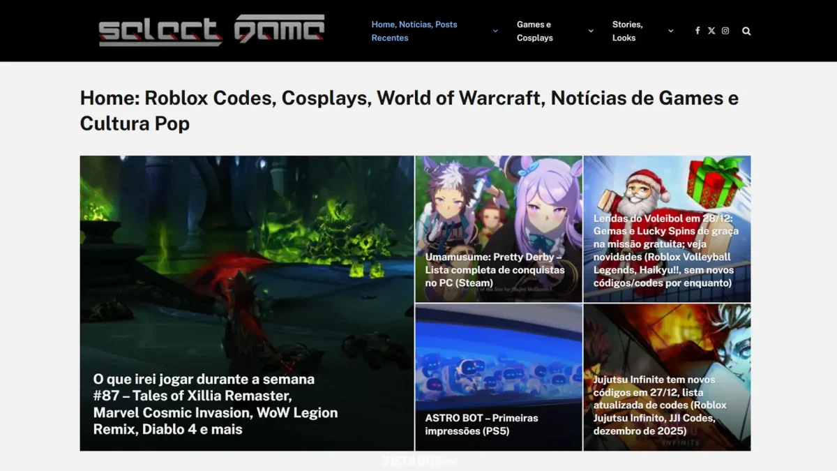 P&aacute;gina inicial do Select Game BR