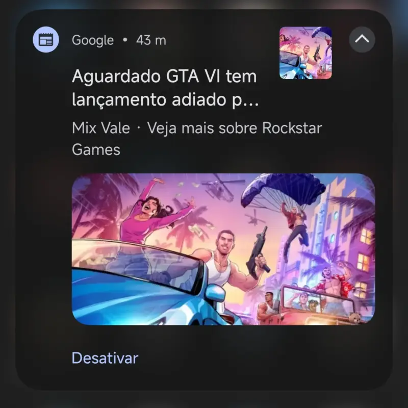 Google envia notifica&ccedil;&atilde;o push com fake news de GTA 6.