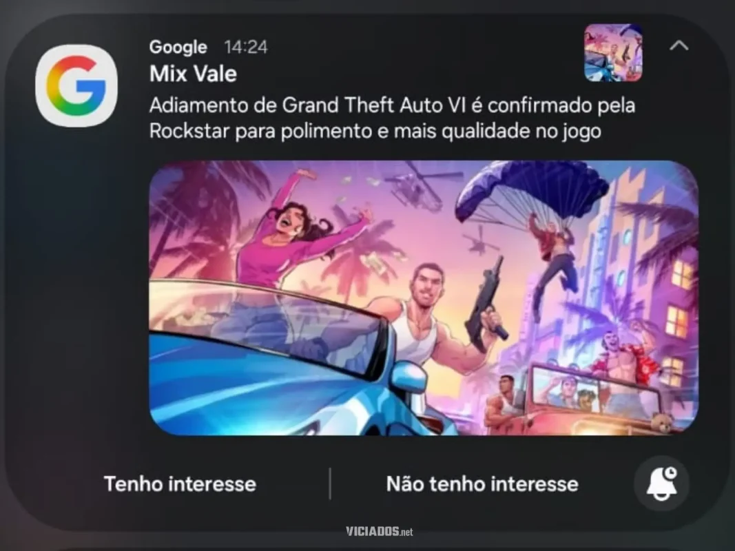 Notifica&ccedil;&atilde;o do Google afirma que "Adiamento de Grand Theft Auto VI &eacute; confirmado pela Rockstar" mas a verdade &eacute; que nada foi confirmado pela produtora de GTA 6!