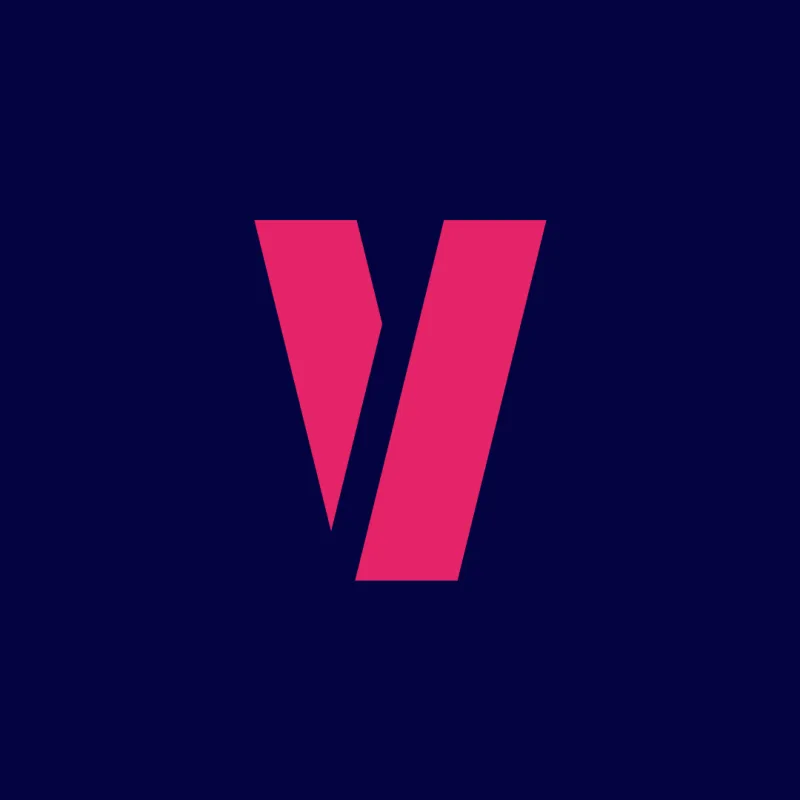 Logotipo alternativo do Portal Viciados (Somente o V) no fundo azul escuro.