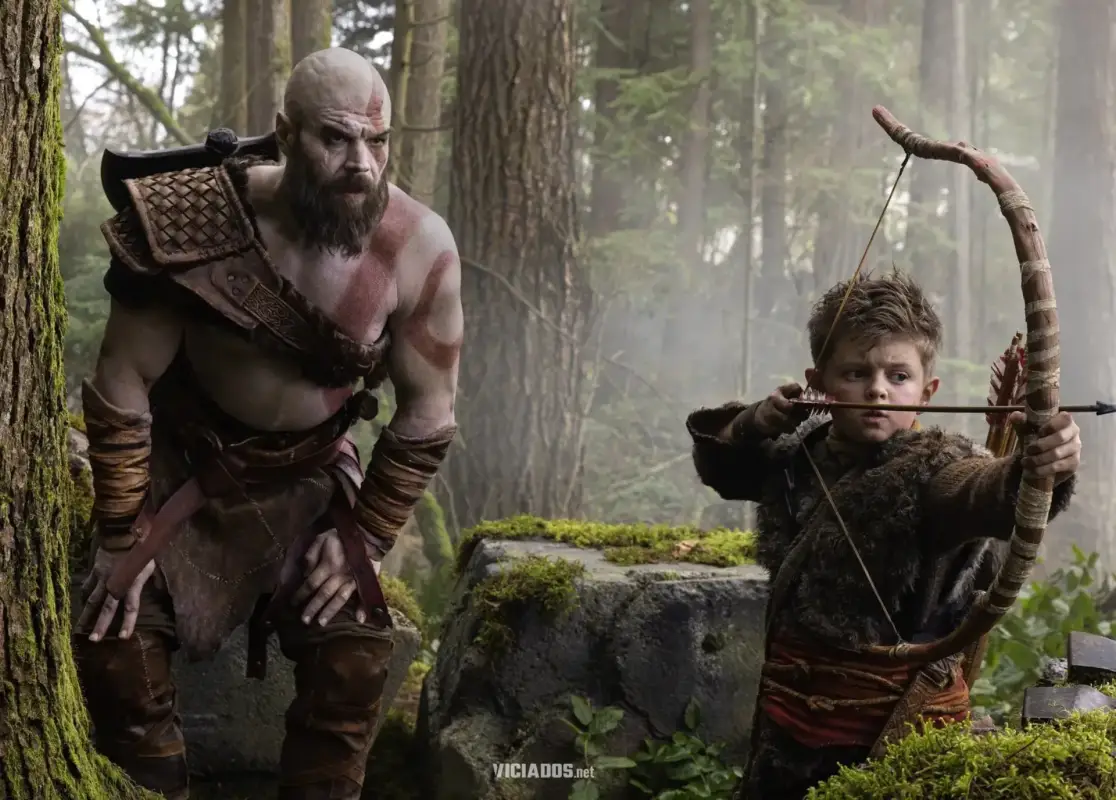 Kratos e Atreus na s&eacute;rie de God of War no Prime Video
