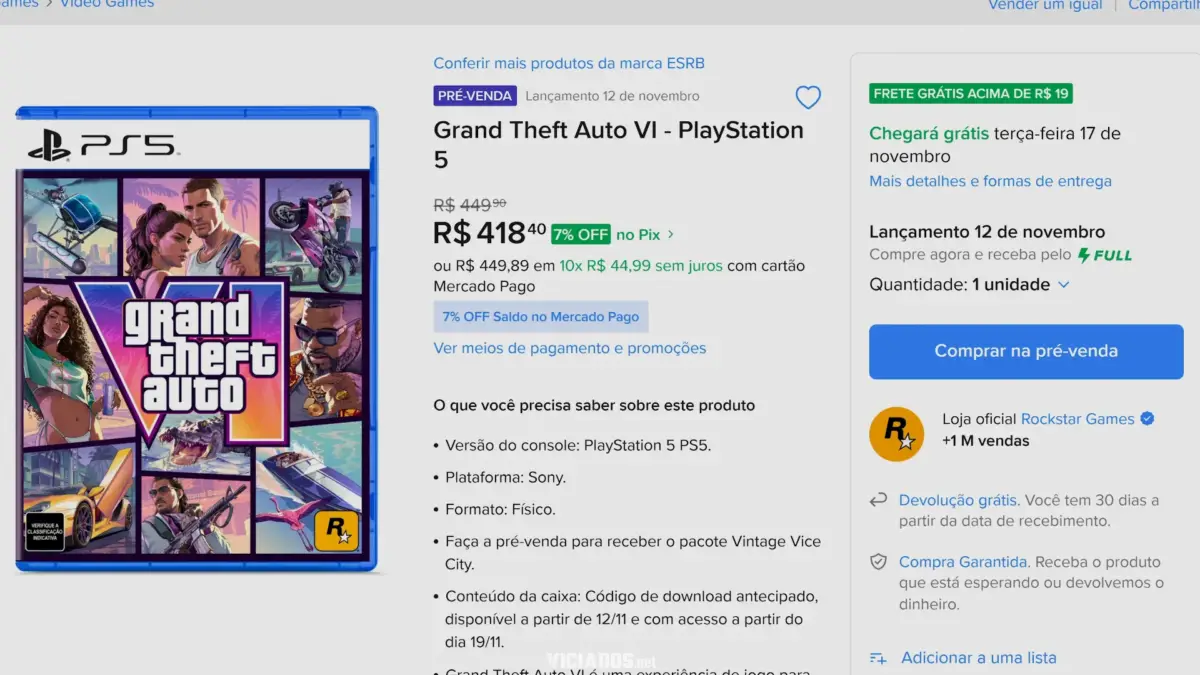 GTA 6 | Rockstar Games abre loja oficial no Brasil 15 GTA 6 Grand Theft Auto VI Loja Oficial Rockstar Games Mercado Livre 2026
