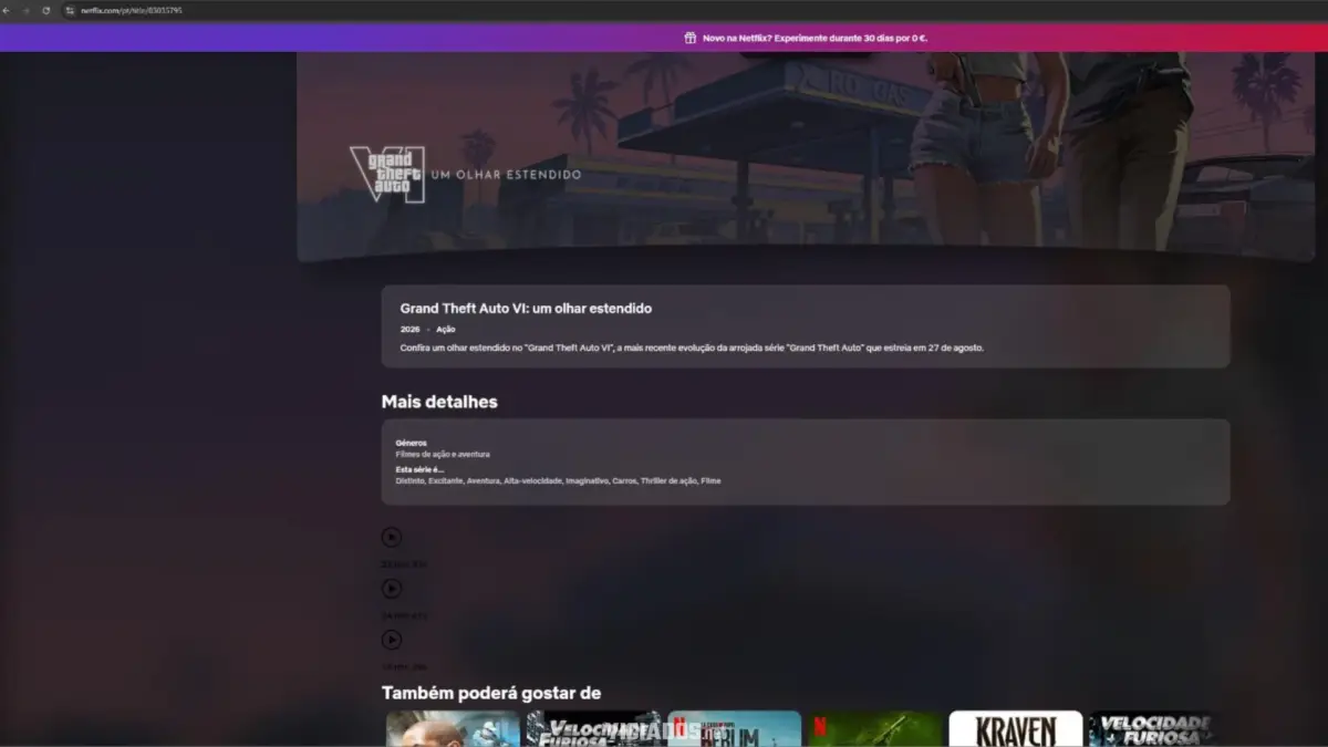 GTA 6 Grand Theft Auto VI Um Olhar Estendido Netflix Portugal Suposto Leak