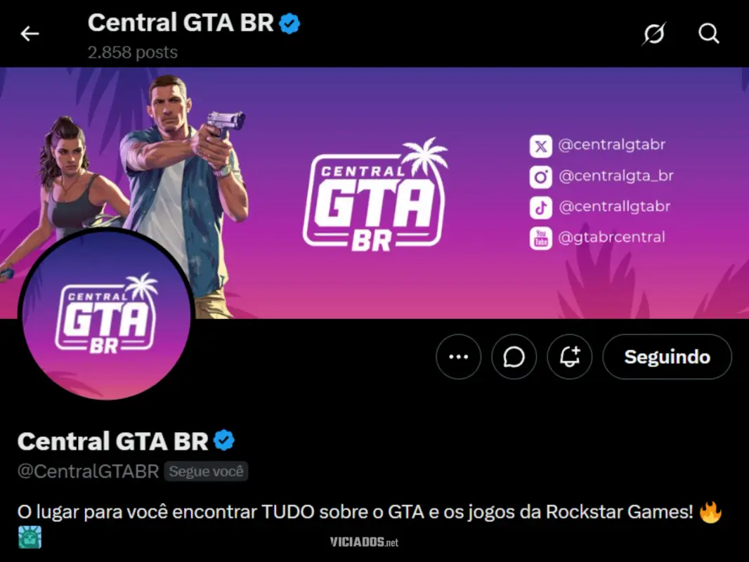 Os melhores perfis brasileiros no X/Twitter para acompanhar todas as novidades de GTA 6 17 Central GTA BR Pagina Twitter X GTA 6 Grand Theft Auto VI 2026