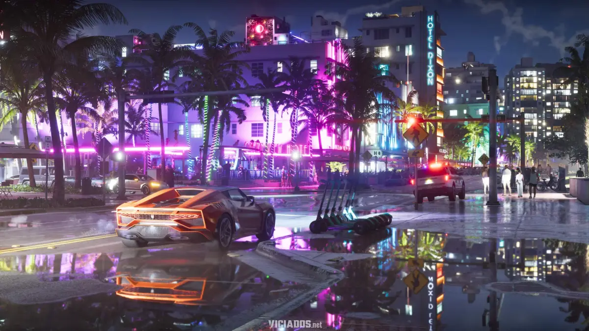 Rockstar Games divulga novidades oficiais de GTA 6 com rádios, músicas e novas imagens 14 GTA 6 Imagem oficial Vice City Ocean Drive noite Grand Theft Auto VI 2026