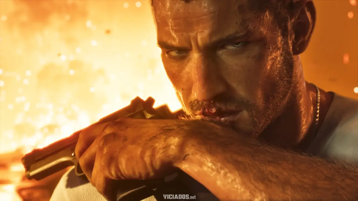 GTA 6 | Perfil criminal vai de "Profissional" a "Irrecuperável"; entenda o sistema de moral de Jason e Lucia 15 GTA 6: Jason limpa o sangue do lábio enquanto algo explode atrás dele