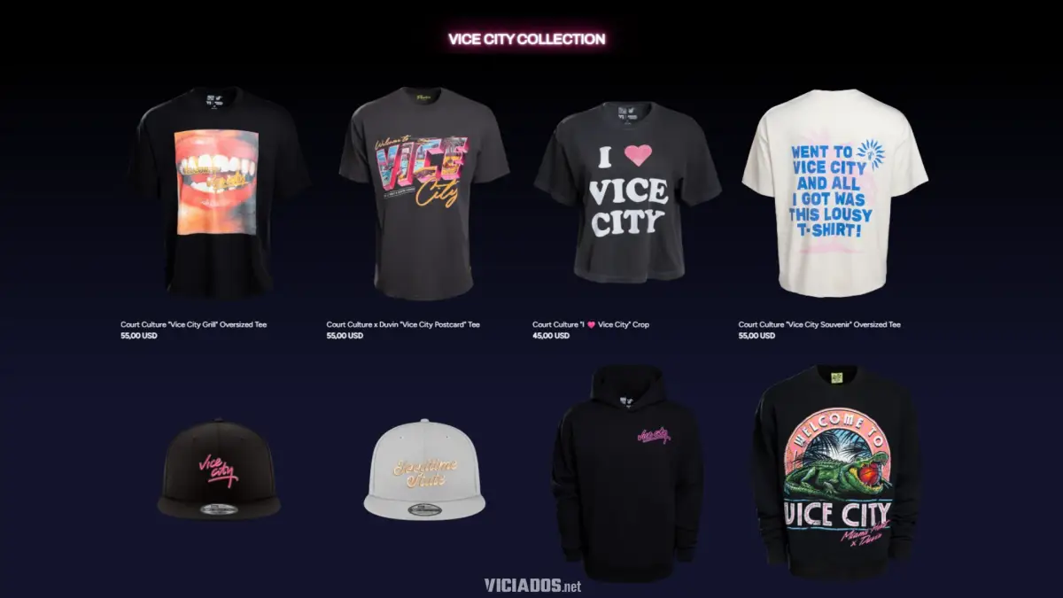 Rockstar e Miami Heat anunciam grande evento de GTA 6 16 GTA 6 Miami Heat Vice City Camisetas Chapeus Marketing Roupa Grand Theft Auto VI 2026
