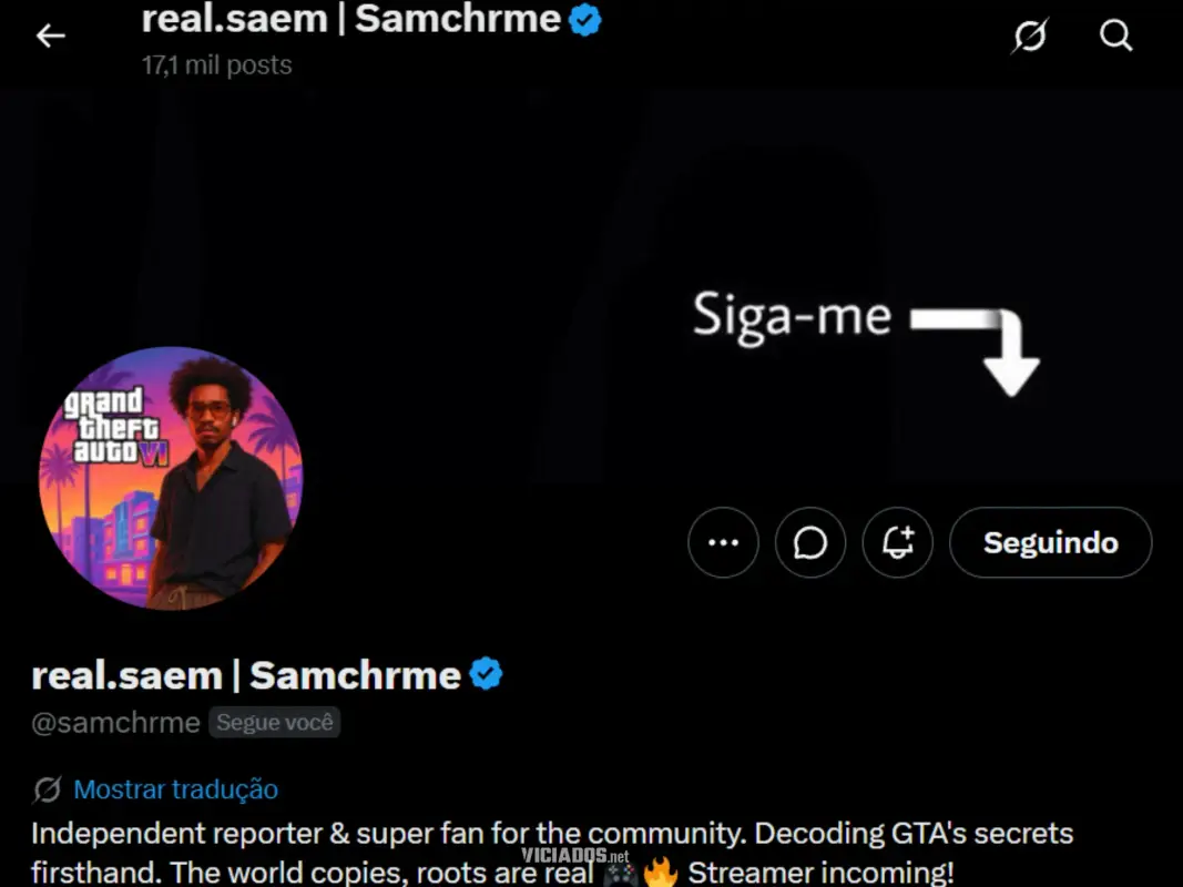 Os melhores perfis brasileiros no X/Twitter para acompanhar todas as novidades de GTA 6 18 real.saem Samchrme Pagina Twitter X GTA 6 Grand Theft Auto VI 2026
