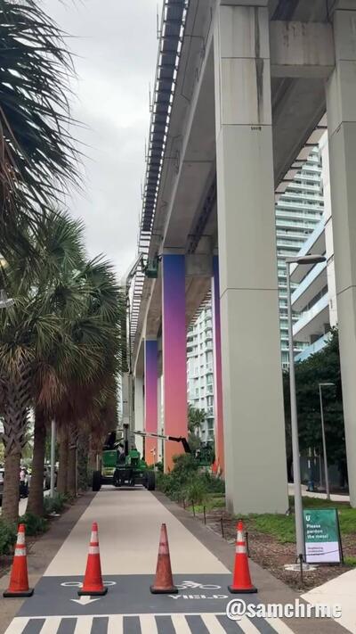Pilares do metrô de Miami ganham as cores de GTA 6 (vídeo 7 de @samchrme)